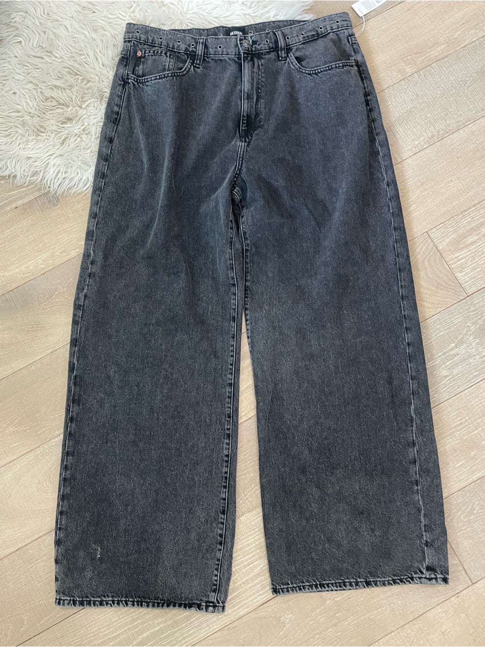 Hudson Jolene Wide Leg Black Washed Denim Edgy Jeans (32} NWT